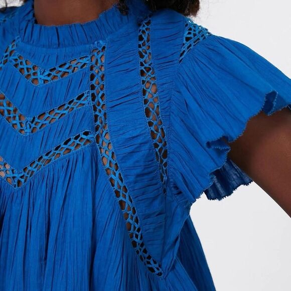 $250 Sea New York Organic Cotton Cottage Prairie Flutter Sleeve Top XS Womens - Picture 3 of 8